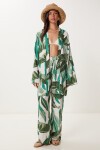 Desenli Yazlık Viskon Kimono Pantolon Takım HAKİ TAŞ LJE0003