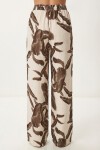 Desenli Yazlık Viskon Kimono Pantolon Takım KAHVERENGİ KREM LJE0003
