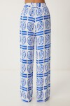 Desenli Yazlık Viskon Kimono Pantolon Takım MAVİ BEYAZ LJE0003