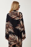 Desenli Yazlık Viskon Kimono Pantolon Takım SİYAH LJE0003