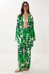 Desenli Yazlık Viskon Kimono Pantolon Takım YEŞİL KEMİK LJE0003