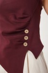 Düğmeli Büzgülü Asimetrik Kesim Örme Bluz BORDO LFW0006