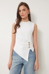 Düğmeli Büzgülü Asimetrik Kesim Örme Bluz KEMİK LFW0006