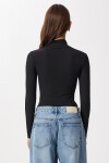 Fermuarlı Dik Yaka Fitilli Örme Bodysuit SİYAH LJF0003