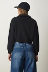 Fermuarlı Şardonlu Crop Örme Sweatshirt SİYAH LHF0011