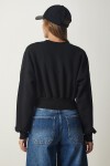 Fermuarlı Şardonlu Crop Örme Sweatshirt SİYAH LHF0012