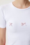 Fiyonk Detaylı Crop Örme T-shirt BEYAZ LMC0005