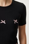 Fiyonk Detaylı Crop Örme T-shirt SİYAH LMC0005