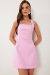 Halter Yaka Mini Dokuma Elbise ŞEKER PEMBE LFK0012