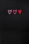 Kalp Nakışlı Crop Örme T-shirt SİYAH LMX0064