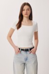 Kare Yaka Basic Örme T-shirt KEMİK LDZ0060
