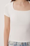 Kare Yaka Basic Örme T-shirt KEMİK LDZ0060