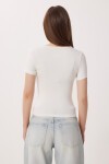 Kare Yaka Basic Örme T-shirt KEMİK LDZ0060