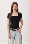 Kare Yaka Basic Örme T-shirt SİYAH LDZ0060