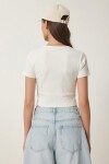 Kare Yaka Crop Örme Bluz EKRU LEX0005