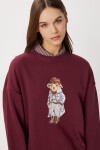 Oversize Ayıcık Baskılı Örme Sweatshirt BORDO LFN0135
