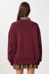 Oversize Ayıcık Baskılı Örme Sweatshirt BORDO LFN0135