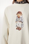 Oversize Ayıcık Baskılı Örme Sweatshirt KREM LFN0135