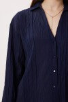 Oversize İşlemeli Dokuma Gömlek LACİVERT LDZ0062