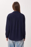 Oversize İşlemeli Dokuma Gömlek LACİVERT LDZ0062