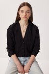 Oversize İşlemeli Dokuma Gömlek SİYAH LDZ0062