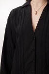 Oversize İşlemeli Dokuma Gömlek SİYAH LDZ0062