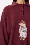 Polo Yaka Ayıcık Baskılı Örme Sweasthirt BORDO LFN0137