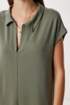 Polo Yaka Cepli Örme Elbise HAKİ LDZ0038