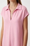 Polo Yaka Cepli Örme Elbise PEMBE LDZ0038