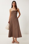 Straplez Midi Popin Elbise KAHVERENGİ LFK0009