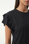 Volanlı Boncuk Detaylı Örme T-shirt SİYAH LEX0009