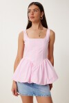 Askılı Balon Etekli Poplin Bluz ŞEKER PEMBE LPX0002