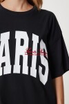 Baskılı Nakış İşlemeli Oversize Örme T-shirt SİYAH LKT0015