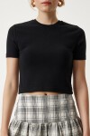 Bisiklet Yaka Kısa Kollu Basic Crop Örme T-shirt SİYAH LMX0004