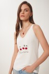 Boncuk Detaylı Baskılı Triko Bluz KEMİK LNS0046