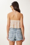 Boyundan Bağlamalı Transparan Şifon Crop Bluz KREM LNS0064