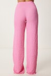 Boyundan Geçmeli Bluz Pantolon Esnek Örme Takım PEMBE LDP0048