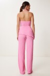 Boyundan Geçmeli Bluz Pantolon Esnek Örme Takım PEMBE LDP0048