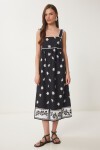 Çiçekli Midi Poplin Elbise SİYAH BEYAZ LNS0049