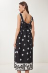 Çiçekli Midi Poplin Elbise SİYAH BEYAZ LNS0049