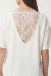 Dantel Detaylı Oversize Modal T-shirt EKRU LNT0030