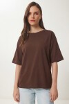 Dantel Detaylı Oversize Modal T-shirt KAHVERENGİ LNT0030