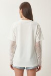 Dantel Detaylı Oversize Modal T-shirt KEMİK LNT0028
