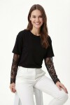 Dantel Detaylı Oversize Modal T-shirt SİYAH LNT0028