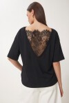 Dantel Detaylı Oversize Modal T-shirt SİYAH LNT0030