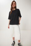 Dantel Detaylı Oversize Modal T-shirt SİYAH LNT0030