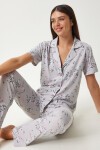 Desenli Gömlek Pantolon Pijama Takımı GRİ LEC0002