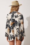 Desenli Krinkıl Viskon Yazlık Kimono SİYAH KREM LDD0025