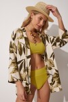 Desenli Krinkıl Viskon Yazlık Kimono YEŞİL KREM LDD0025