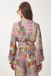 Desenli Saten Crop Alt Üst Takım KREM PEMBE LDP0041